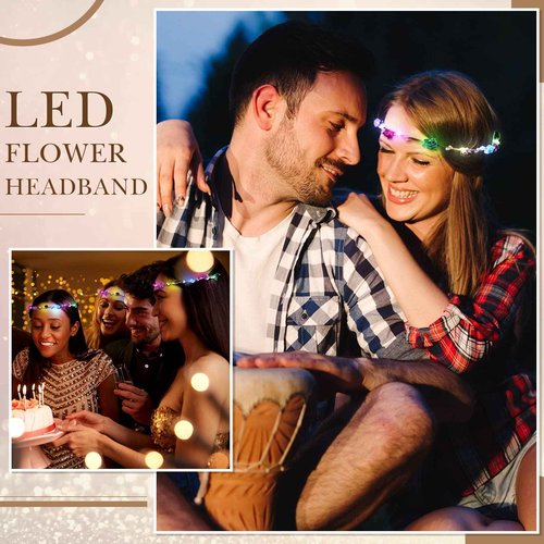Janinka 70 Pcs LED Flower Crown Light Up Wreath Headband Hair Accessories Crown Luminous Head Band Tiara Glow Floral Headpiece Flower Headdress for Women Wedding Party