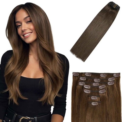 Clip in Hair Extensions Real Human Hair 120g 7pcs Human Hair Clip in Extensions 16 Inch Chocolate Brown #4 Thickened Straight Real Hair Extensions Clip in Human Hair