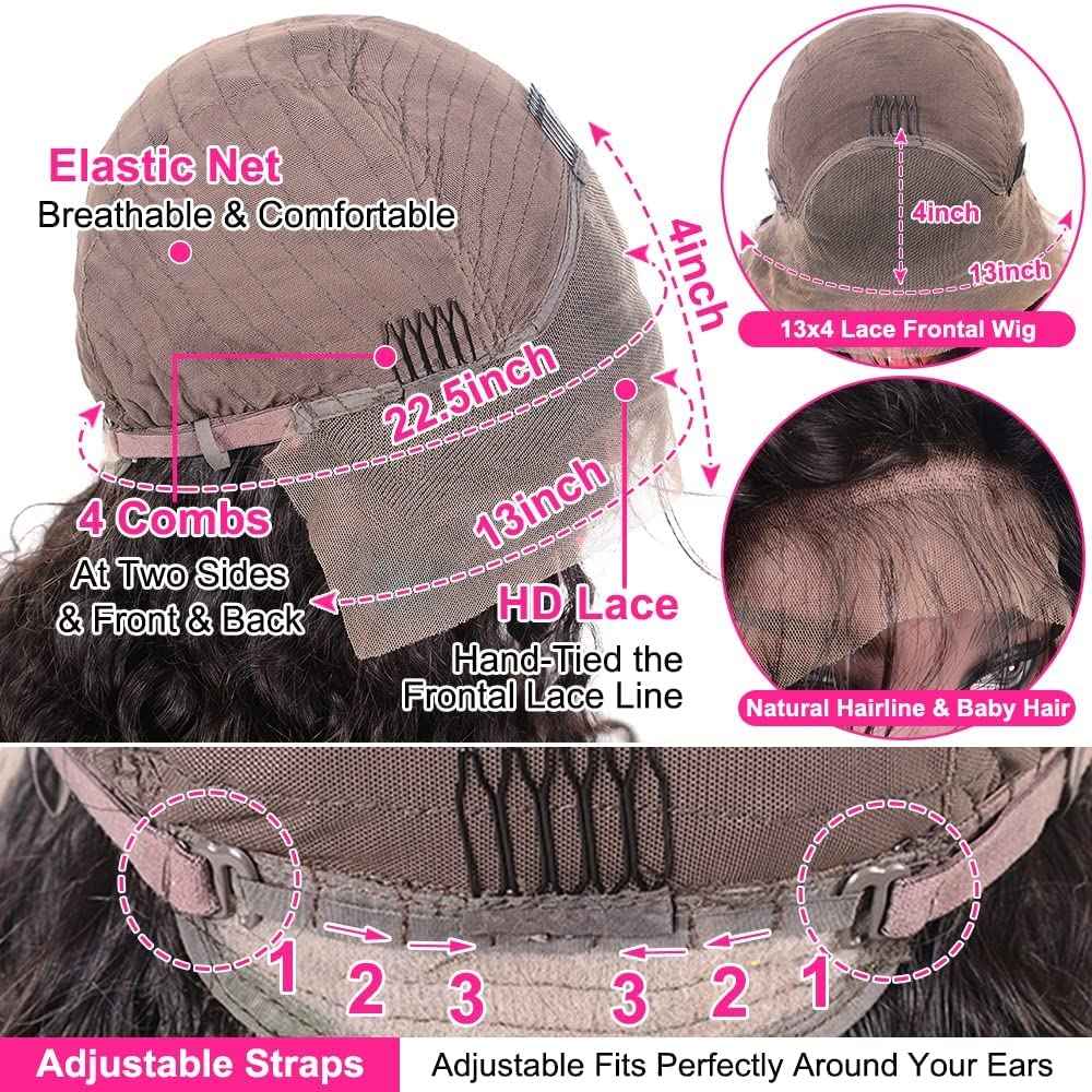 generousies Water Wave Lace Front Wigs Human Hair Wigs for Women 24 Inch 13x4 HD Lace Frontal Wigs Human Hair Pre Plucked 180% Density Wet and Wavy Curly Lace Front Wigs Natural Color