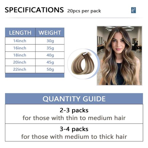 COOKAYU Invisi Edge Tape in Extensions Human Hair Walnut Brown to Ash Brown and Blonde Seamless Injected Tape Ins Straight invisible Hair Extensions 20Inch 45g 20pcs/pack