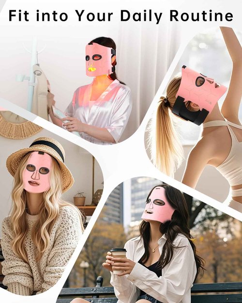 Infrared Red Light Therapy Mask: High Power for Glowing Skin – Ultra-Thin 1.8mm 4.6oz, 830nm 633nm 590nm, Rechargeable, Red light therapy for face Luxury Gift - Pink Windmill