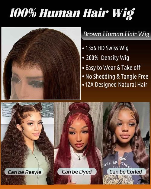 Sherico Chocolate Brown Wigs Lace Front Human Hair Glueless 13x6 Transparent Lace Front Wigs Human Hair 180% Density Colored #4 Light Brown Wear and Go Pre Plucked Wig HD Lace Frontal Wigs for Women