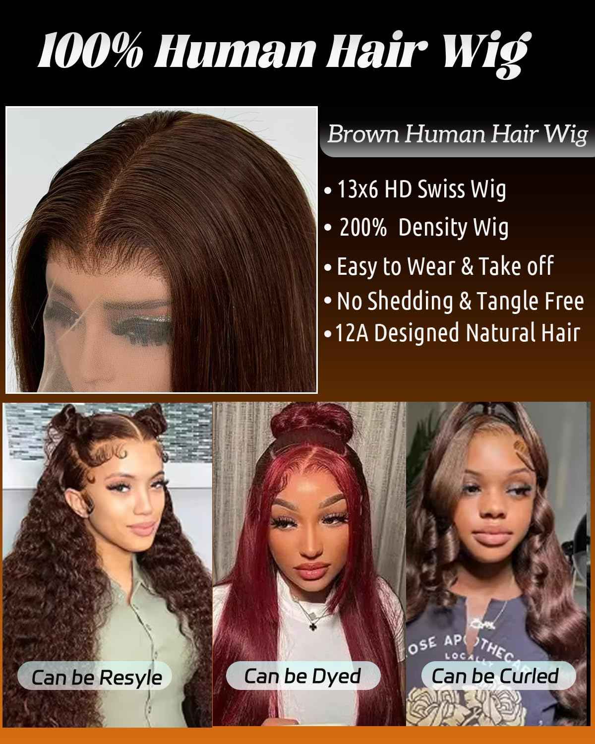 28 Inch Chocolate Brown Lace Front Wigs Human Hair Pre Plucked 13x6 Straight Lace Front Wigs Human Hair 180% Density Colored #4 Light Brown Glueless Wig HD Lace Frontal Wigs for Women invisible Knots
