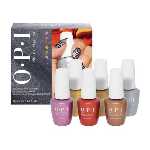 OPI GelColor 6PC Add-on Kit #2 | Opaque Bright Multi-Color Metallic Gel Nail Polish Gift Set | Metallic Mega Mix Collection