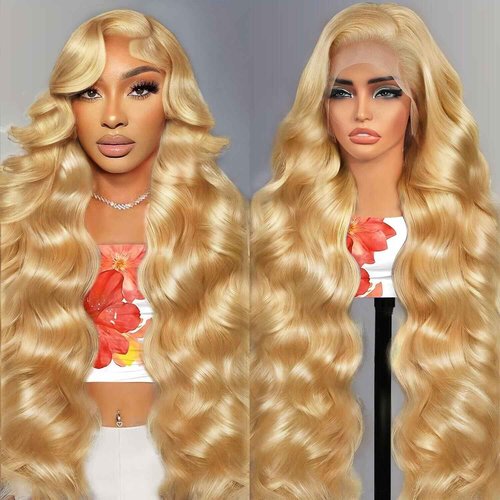 Shciyair 28 Inch Honey Blonde Wig Human Hair 200 Density 13x4 Body Wave HD Lace Front Wigs Human Hair Pre Plucked Blonde Wig Human Hair Colored 27# Lace Frontal Wigs For Women