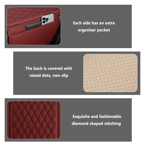 Upgraded Car Center Console Cover,Microfiber Leather Car Armrest Cover Cushion with 2 Storage Bags,Universal Car Armrest Storage Box Car Interior Accessories for Most Vehicles (Red)