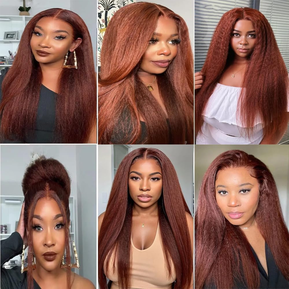 Giginger Brazilian Human Hair Bundles 18 20 22 Inch Brown Copper Red Yaki Wave 3 Bundles Human Hair Unprocessed Virgin Quick Weave Hair for Black Women