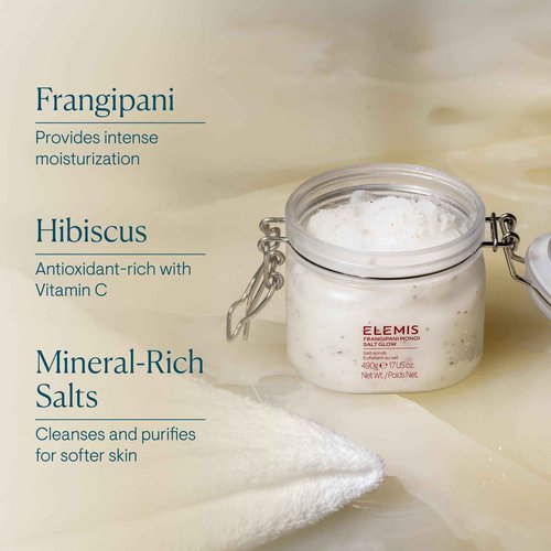ELEMIS Frangipani Monoi Salt Glow 490g, Tropical Body Scrub To Exfoliate & Hydrate for Radiant Skin