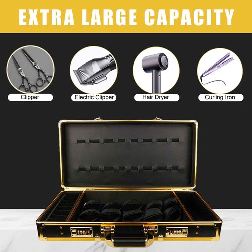 GYKLE Professional Barber Supplies Case, Portable Stylist Suitcase, Hairdressing Tools Storage Case with Handle and Secure Numlock, Barber Salon Stylist Carrying Case (Gold-Black)
