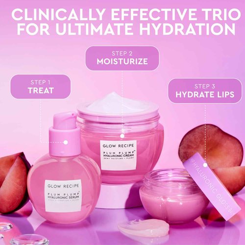 Glow Recipe Plum Plump Hyaluronic Acid Face Cream (50 ml) + Mini Travel Size (20 ml) - Daily Hydrating Skin Moisturizer to Plump, Balance, and Brighten Skin - Vegan Whipped Gel for a Daily, Dewy Glow