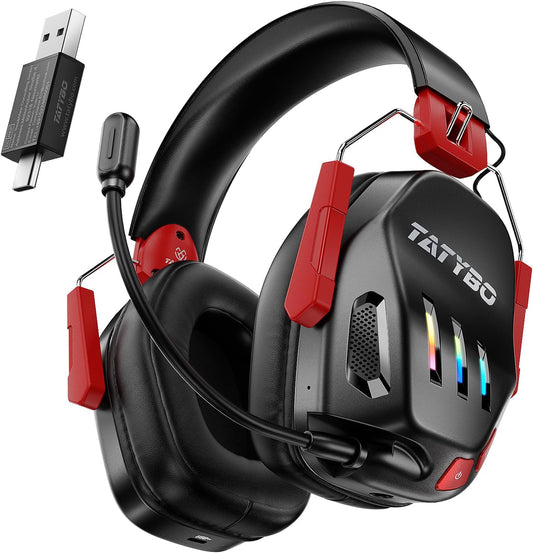 2.4GHz Wireless Gaming Headset for PC, PS4, PS5, Switch,7.1 Stereo Sound Bluetooth 5.3 Gaming Headset with Detachable Noise Cancelling Microphone for Laptop, Mobile