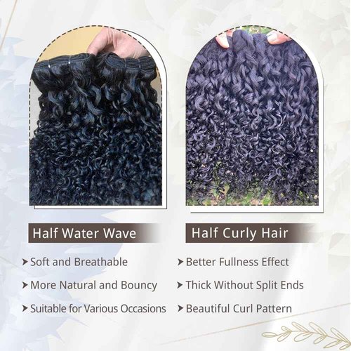 Pixie Curly Bundles Human Hair Water Wave Human Hair Bundles 20 22 24 Inch Kinkycurly Bundles 3c4a Quick Weave Water Wave with Spiral Curly End 100% Raw Virgin Hair Extensions 3pcs Wavy Natural Black
