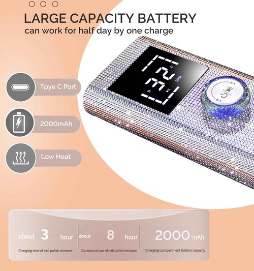 Cordless Nail Drill Machine ,OBEEGOO Diamond Surface Rechargeable Nail Drill 35000RPM Portable Electric E File Electric Acrylic Nail File Tools for Gel Nail ,Nail Beauty Salon (Diamond)