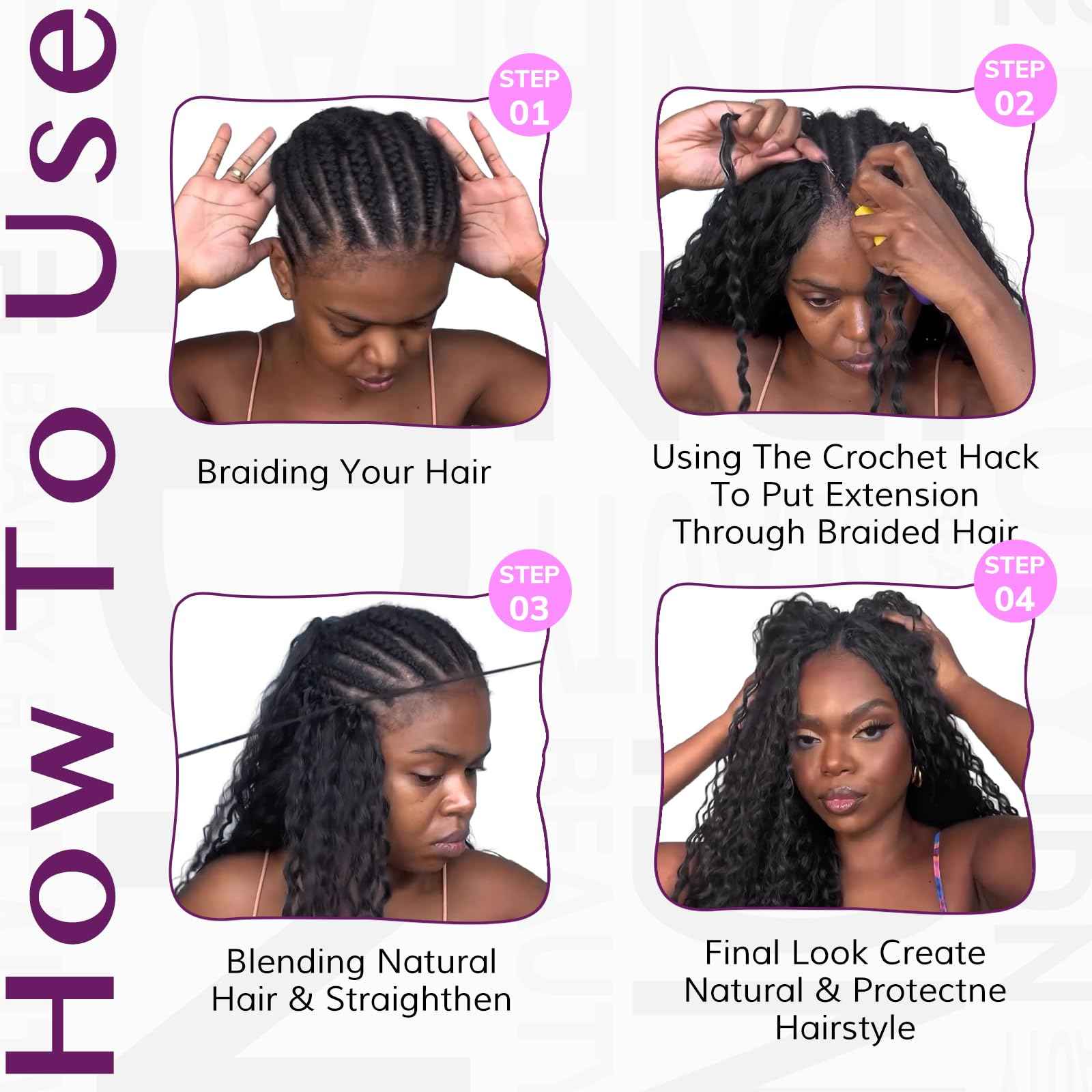 IDN Human Crochet Hair Knotless Pre Separated Bulk, 20 Inch 60g Feather Line Crochet Hair Braids, Deep Wave Natural Black Invisiable Knot Hair Extensions For Women Girl Kids