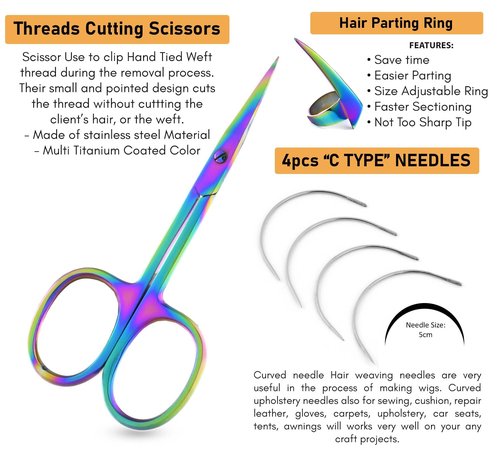 My Hair Tools Professional Hair Extension Tools Kit Includes Micro Link Beads Remover & Crimp Pliers Set, Hair Cutting & Styling Scissors Set, Hair Parting Tool, Hair Extensions Loop Tool (Rainbow)