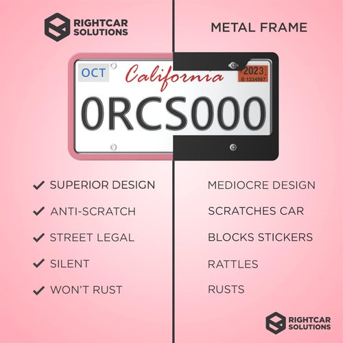 Rightcar Solutions Silicone License Plate Frame | The Original Premium Grade Silicone Car Plate Frame | Rust Proof, Rattle Proof, Weather Proof License Plate Holder (Pink)