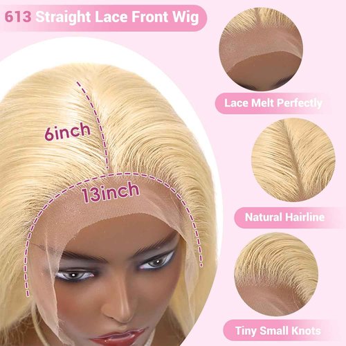 Rruaneal 30 Inch 613 Lace Front Wig Human Hair Blonde 13X6 HD Transparent Lace Front Wigs Human Hair 220% Density Blonde Glueless Wigs 613 HD Straight Lace Frontal Wigs Pre Plucked