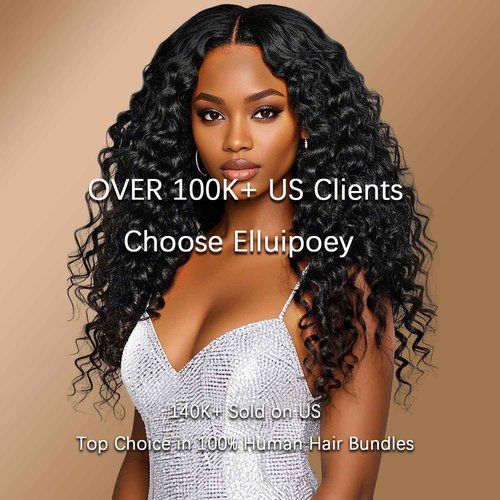 Elluipoey Deep Wave Bundles Human Hair 12 14 16 Inch Deep Curly Bundles 15A Grade 100% Unprocessed Brazilian Virgin Hair Wet and Wavy Bundles Double Weft Natural Black Color