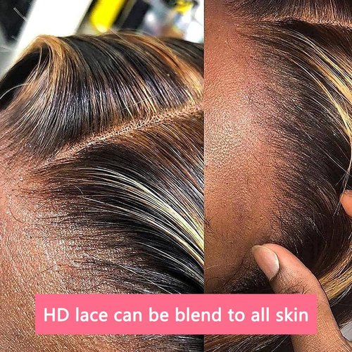 ABALON Balayage Body Wave Lace Front Wig Human Hair 16 Inch 200% Density Highlight Ombre HD Lace Frontal Wigs Human Hair Pre Plucked FB/27 13x4 Glueless Wigs for Black Women