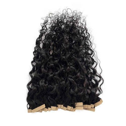 Invisible Tape in Hair Extensions Human Hair 24 Inch Water Wave Natural Black Tape in Extensions Human Hair 50grams 20pcs Full Head Curly Real Hair Extension Tape ins for Black Women