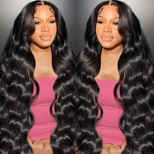 13x6 HD Frontal Wig 250 Density HD Lace Front Wigs Human Hair Pre Plucked with Baby Hair Brazilian Virgin Hair Glueless Body Wave Wig 24 Inch Transparent Lace Front Wigs Human Hair Natural Black