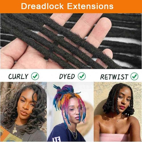 MXIRE 0.4cm Thickness 10 Inch 60 Strands Dreadlock Extensions Real Human Hair Full Handmade Permanent Locs Extensions Human Hair for Women Men Kids Can Be Dyed and Bleached Curled(1B)