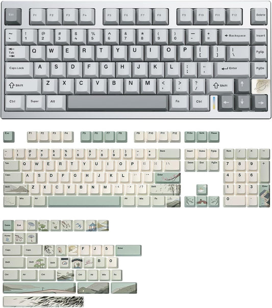 YUNZII AL75 75% Gaming Keyboard(Blue Grey Switch,Silver),Spring Tea Keycap Cherry(Cherry Profile, Spring Tea)