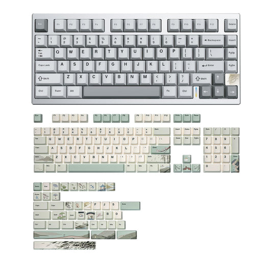 YUNZII AL75 75% Gaming Keyboard(Blue Grey Switch,Silver),Spring Tea Keycap Cherry(Cherry Profile, Spring Tea)