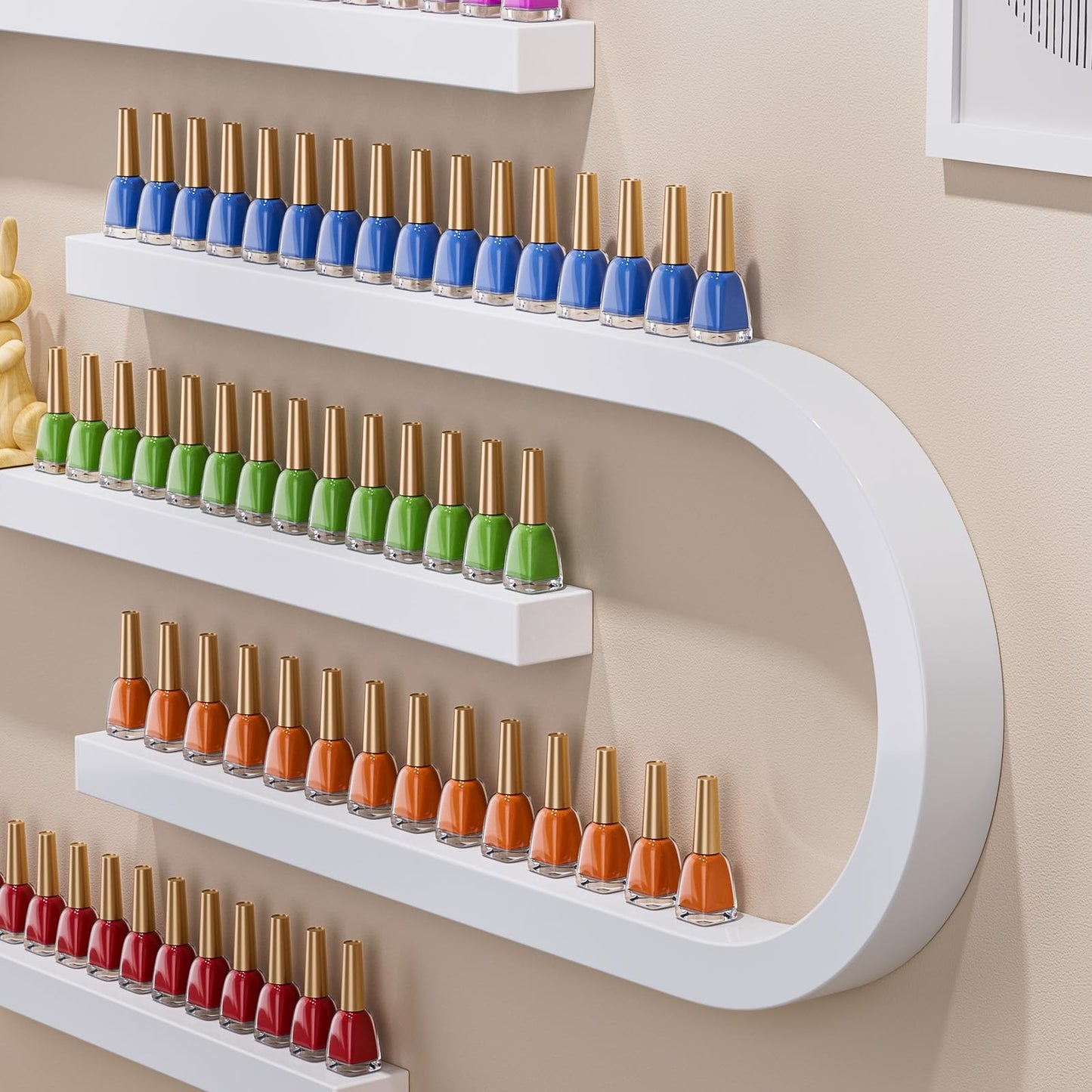 Noverlife 3 Packs U Shape Nail Polish Wall Rack, Metal Nail Polish Organizer Wall Nail Polish Shelves, 5 Tiers Nail Polish Wall Display Makeups Lipstick Perfume Wall Shelf for Home Spas Nail Salon