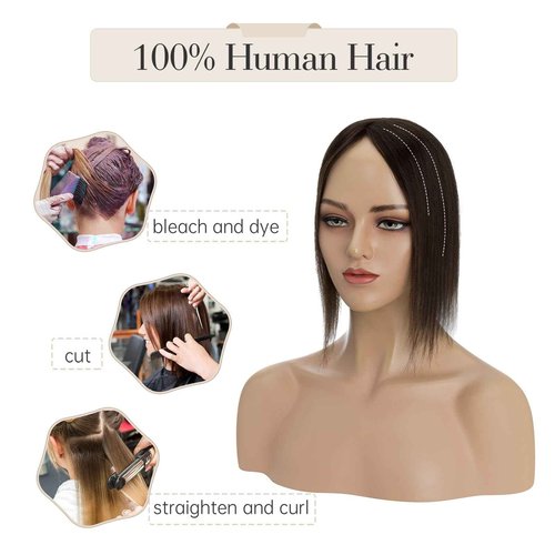 Elodia Real Human Hair Toppers for Women - No Bangs, Breathable Clip-in Remy Hair Topper - 10inch, 2# Dark Brown