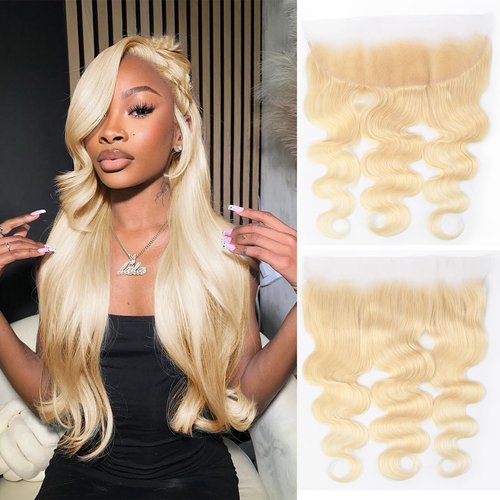 13x4 Lace Frontal Closure Body Wave Ear to Ear Transparent HD Lace Frontal Brazilian Virgin Human Hair Frontal Pre Plucked With Baby Hair 613 Blonde 16 Inch