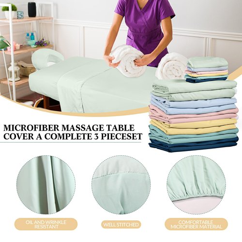 Kinlop 6 Set Microfiber Massage Table Sheet Set, Includes Flat and Fitted Sheets, Face Rest Cover, 6 Colors, Stain & Wrinkle Resistant(Pastel Color)