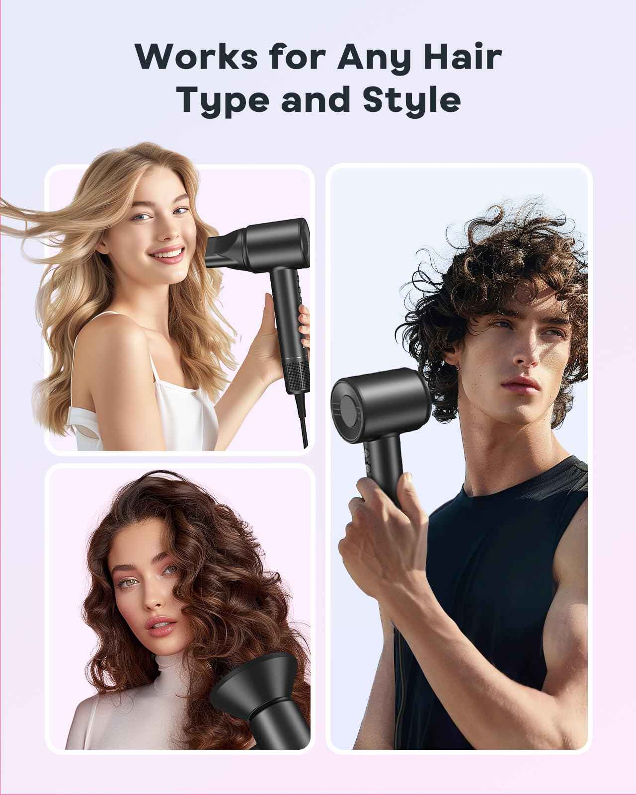 Hair Dryer - 150000 RPM High Speed Blow Dryer for Fast Drying with Brushless Motor, 500 Millions Negative Ionic, Low Noise, HD Display, 4 Temps & 3 Speeds, for Home Travel Salon, Black