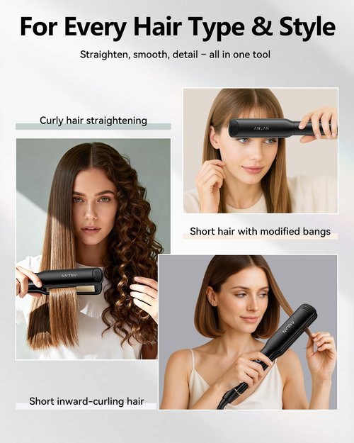 ANLAN Infrared Hair Straightener, 1.4" Ceramic Flat Iron with 20s Fast Heating, Negative Ions, 210–460°F Adjustable, Dual Voltage & Auto Shut-Off for Smooth, Shiny Styles