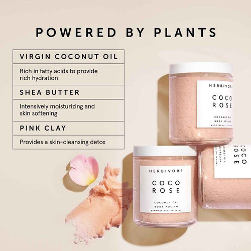 HERBIVORE Coco Rose Exfoliating Body Scrub + In-Shower Moisturizer with Coconut Oil, Shea Butter + Pink Clay for Softer, Smoother Skin | Vegan, Plant-Based, Cruelty-Free, 237 mL / 8 oz (2-pack)