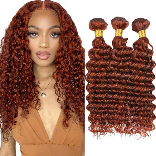 Highlight Bundles P33/350 Deep Curly Human Hair Bundle Ombre Ginger Brown 3 Bundles 20 22 24 Inch Two Tone Color 33 Copper Mixed With Ginger Orange Bundle 300G