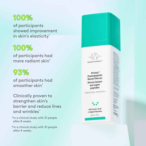 Drunk Elephant Protini Powerpeptide Resurf Serum - 30 ml/1 fl oz - Exfoliating Lactic Acid AHA Serum - Clean Clinical Skincare - Cruelty-Free - Free of Essential Oils, Silicones, and Fragrance