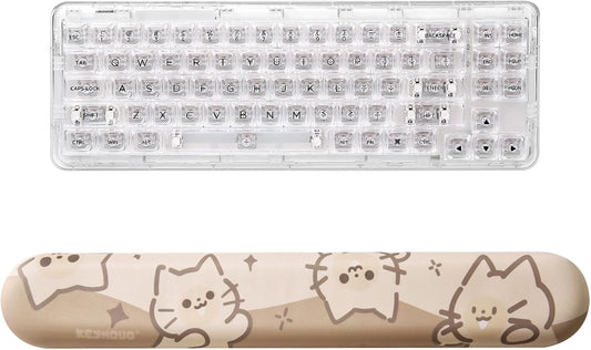 YUNZII X71 Transparent Mechanical Keyboard(Crystal Ice Switch,White), Keyboard Wrist Rest(Cat)