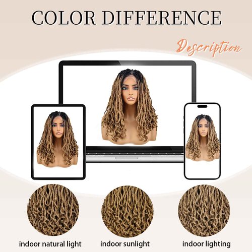 YOKABOOM Ombre Honey Blonde Braided Wigs Full Lace with Baby Hair Box Braids Wig for Black Women with Babyhair 360 Double Lace Natural Wavy Pre Braided with Square Design Black Root 16 inch