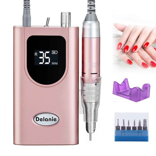 Delanie Electric Nail Drill Professional 35000 RPM Rechargeable Portable E-File for Nail Tech, Rose Gold