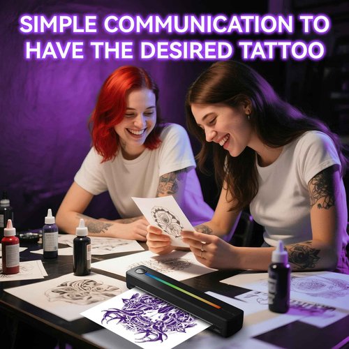 PeriMonkey P91s AI Tattoo Stencil Printer with Stencil Paper and Rainbow Light Strip,Wireless Thermal Tattoo Printer for Phone & PC