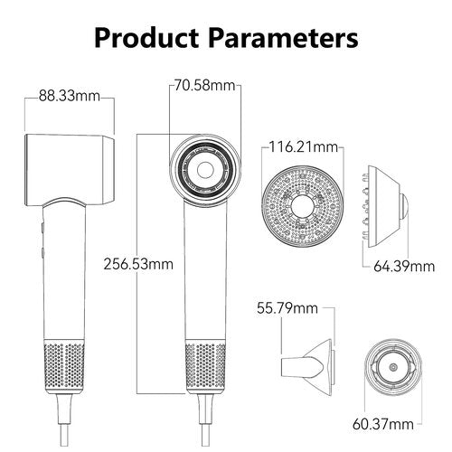 Hair Dryer, 240000 RPM High-Speed Ionic Blow Dryer, 3 Temps/2 Speeds, Lightweight, Low Noise, with Magnetic Diffuser & Nozzle, Thermo-Control for Home Travel Salon, Silver