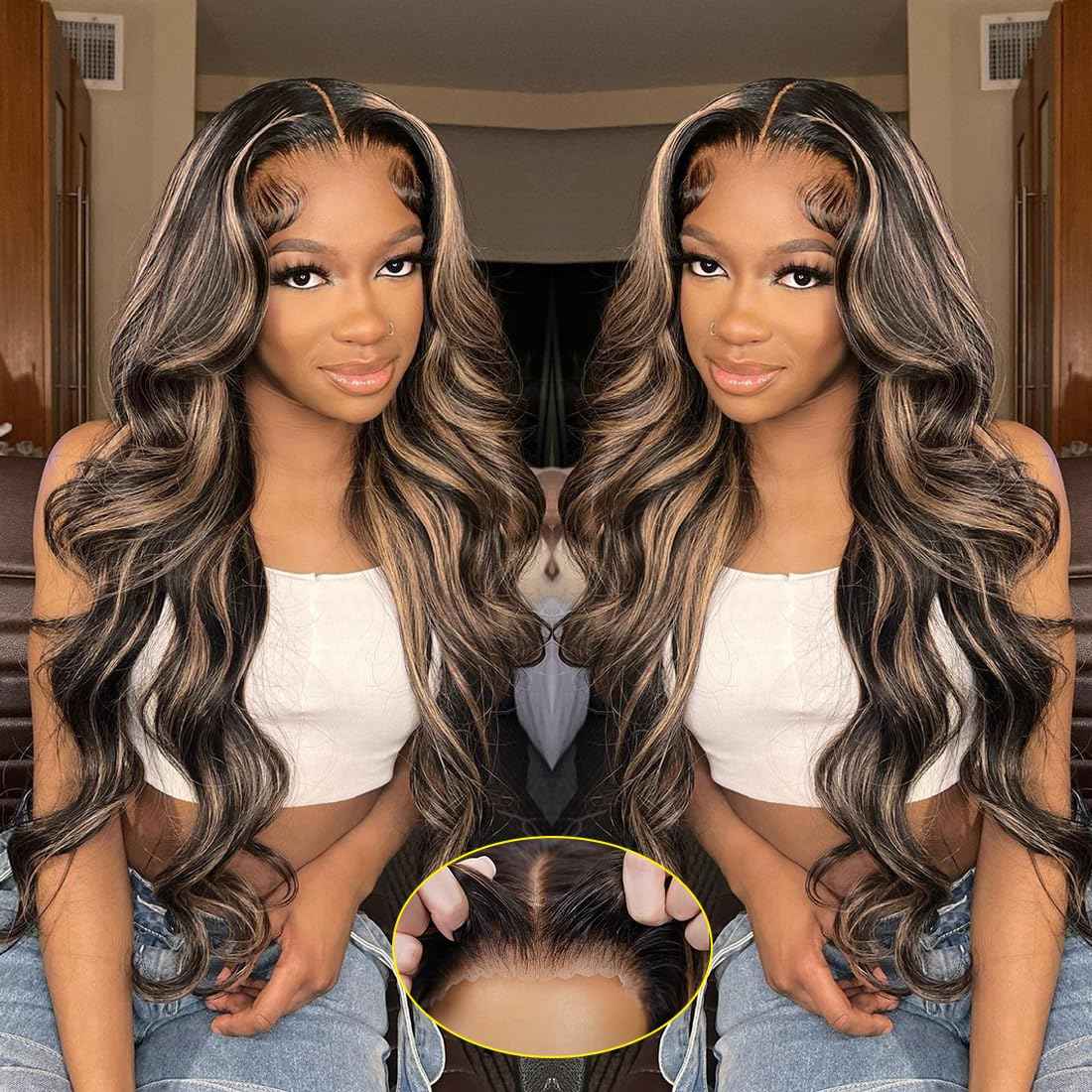 Highlight Glueless Wigs Human Hair Pre Plucked Pre Cut 5x5 HD Lace Closure Wigs Honey Blonde Body Wave Lace Front Wigs Human Hair Wear and Go for Women 180% Density 24Inch