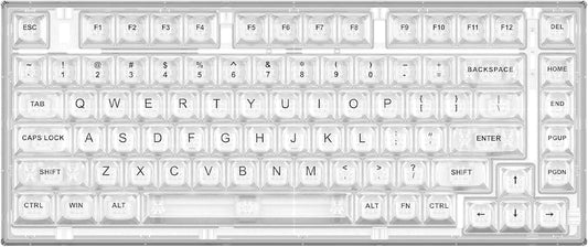 YUNZII X75 PRO 82 Key Wireless Hot Swappable Mechanical Gaming Keyboard with Transparent Keycaps,Gasket Mount,BT5.0/2.4G/USB-C for Windows/Mac(Crystal Ice Switch, Wireless-White)