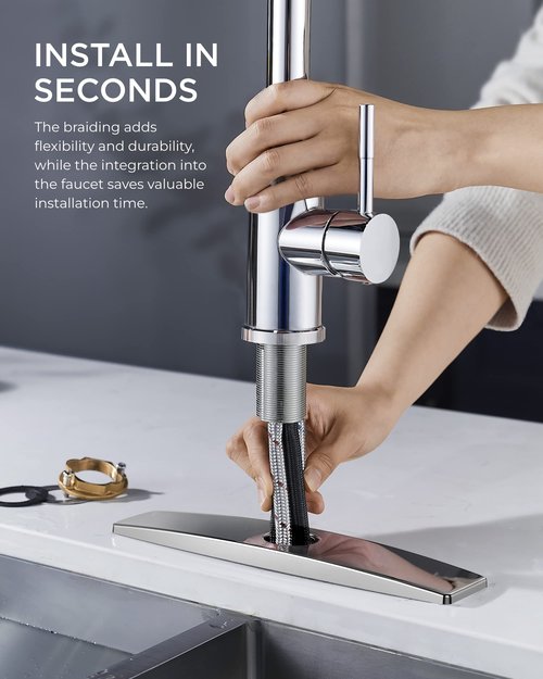 FORIOUS Kitchen Faucets with Pull Down Sprayer, Chrome, High Arc Single Handle Classic Stainless Steel Sink Faucet Pull Out for Farmhouse Camper Laundry Rv Bar