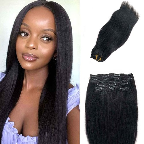 Yaki Straight Clip in Hair Extensions for Black Women 1b Natural Black Clip in Extensions Real Human Hair 120grams 7pcs Double Weft Light Yaki Straight Clip in Human Hair Extensions 18 Inch