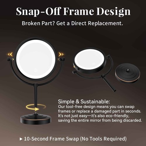 GURUN 8.5 Inch Rechargeable Tabletop LED Lighted Makeup Mirror with 10x Magnification 4500mAh Battery Double Sided Vanity Mirror Oil-Rubbed Bronze M2208DO(8.5in,10x)