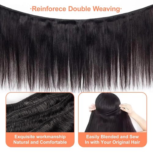 VIPbeauty Raw Straight Human Hair Bundles One Straight Bundles 14A Unprocessed Raw Bundles Human Hair Extension Real Human Hair Natural Color Double Weft Extensions Bundle 32 Inch