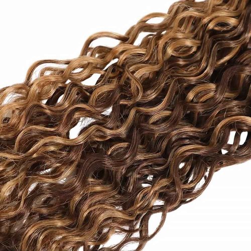 Dokksiiia Piano Color P4/27 Highlight Curly Wave Bundles Chocolate Brown and Honey Blonde Track Mix Curly Weave Bundles Double Weft Brazilian Human Hair Extensions 16 18 20 Inch