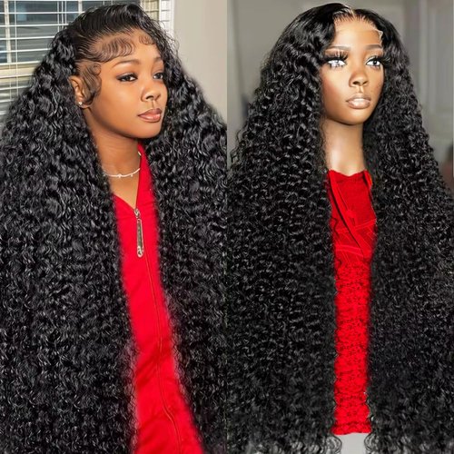 AYEGE 28 Inch 13X6 Deep Wave Lace Front Wigs 180% Density Deep Curly Wig Pre Plucked Glueless HD Lace Frontal Wig with Baby Hair for Women